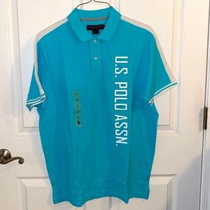 US Polo ASSN Pique Polo w/ Embossed Logo Painter’s Aqua Color Size Large